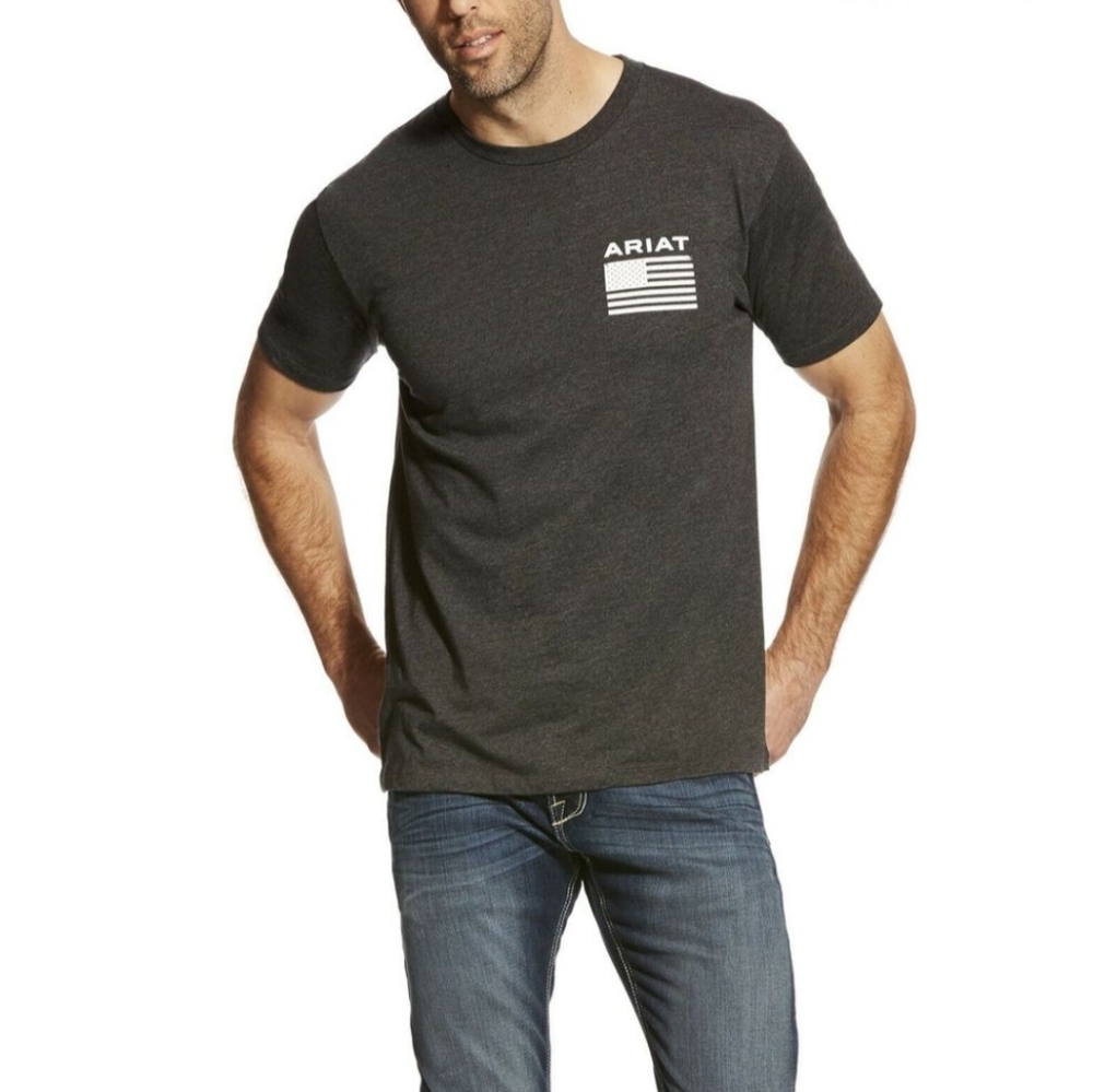 Ariat Men's Size XL Freedom Flag Short Sleeve Charcoal Gray T-Shirt - Picture 5 of 6